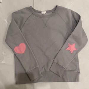 J. Crew Gray Sweatshirt with Pink Heart and Star Patches